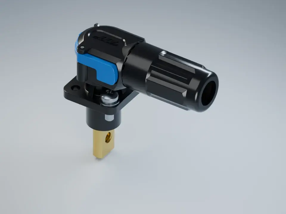 LPEVH6-200A angled single-pin connector, multi-angle views